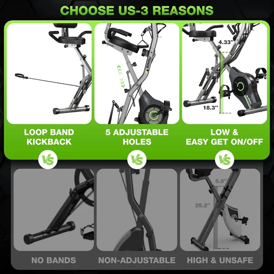 5 in 1 Foldable Indoor Exercise Bike with 16-Level Adjustable Magnetic Resistance and 330LB Weight Capacity Ergonomic Seat Back