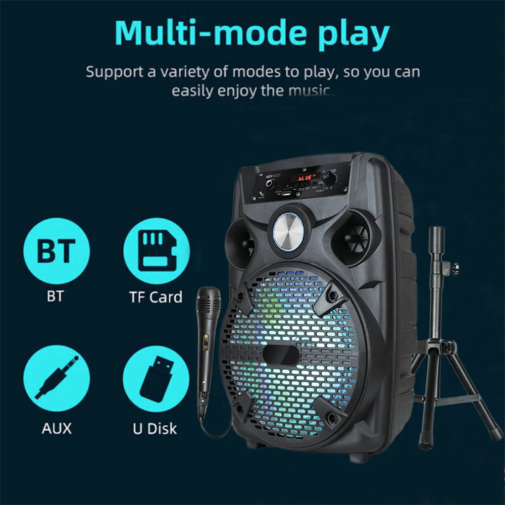 1100W Portable Bluetooth Party Speaker 8" Subwoofer w/Stand Sound System Dj Karaoke RGB Light Rechargeable Speaker with Mic
