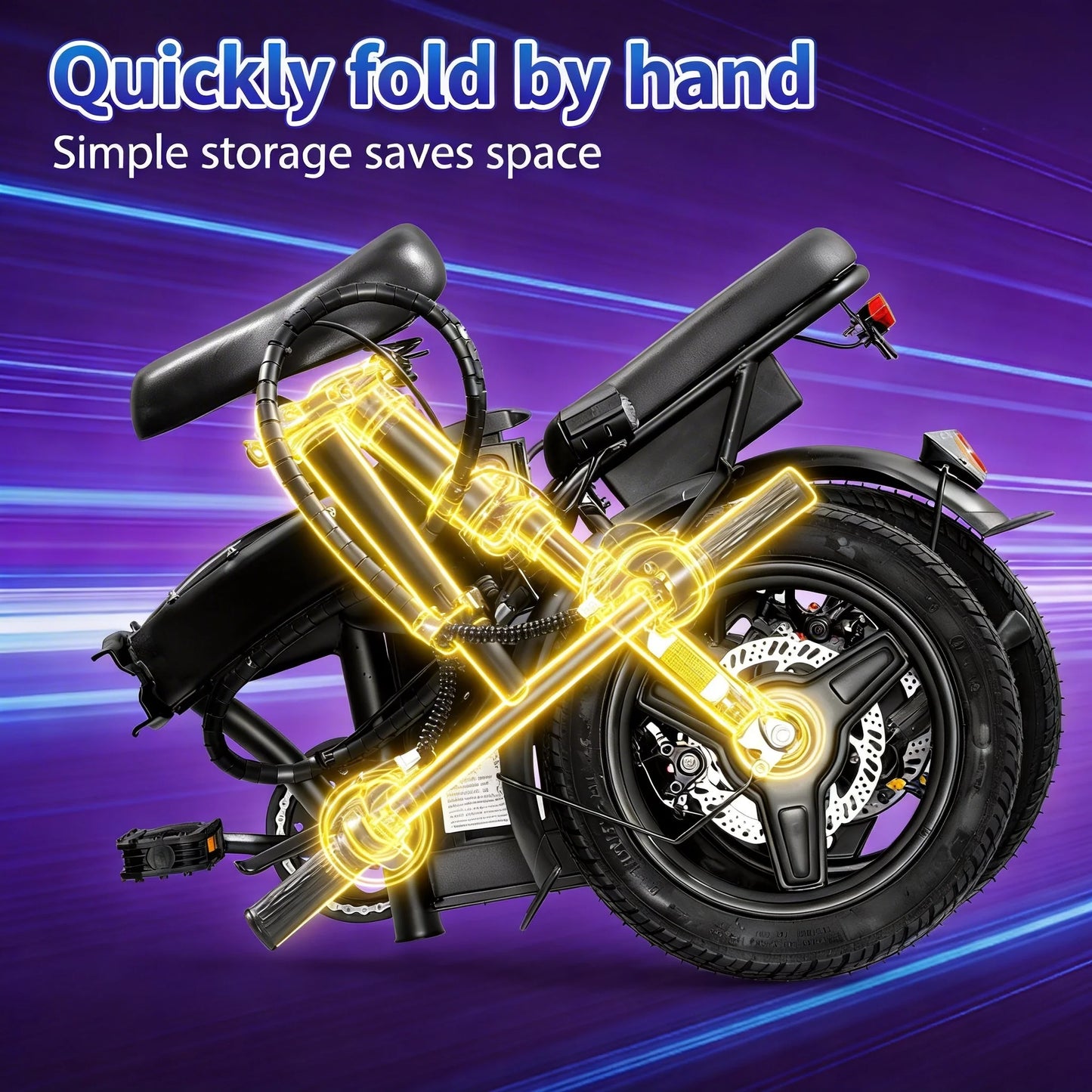 HEZZO T5 Lightweight Folding Electric Bike for Adults 48V 350W 20MPH 18-22 Miles Range 14Inch Disc Brake Commuter E-bike