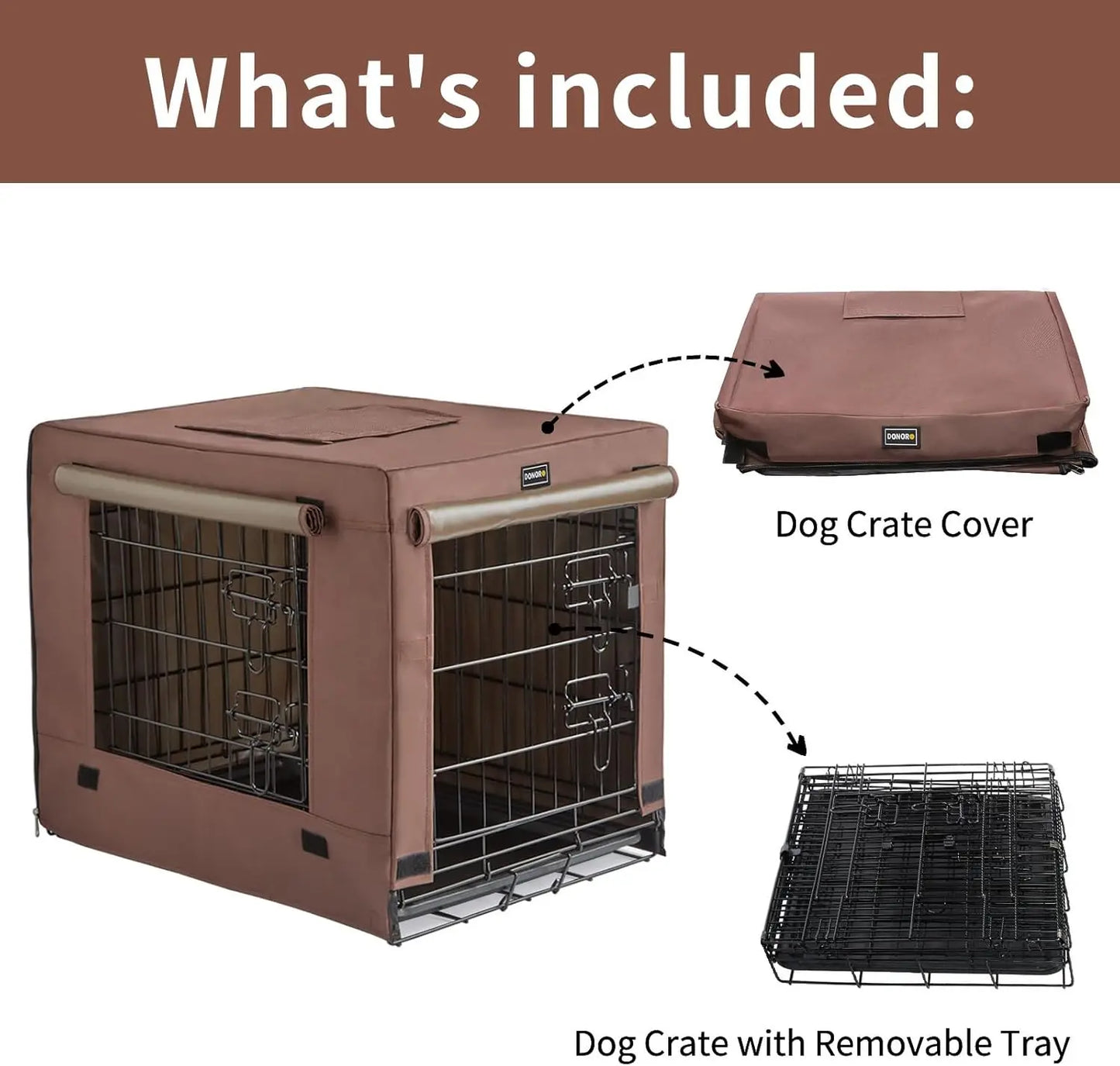 Collapsible Double Door Dog Crate for Small Dogs and Cats, Indoor Kennel with Removable Tray, Brown (24x18x20 Inches)