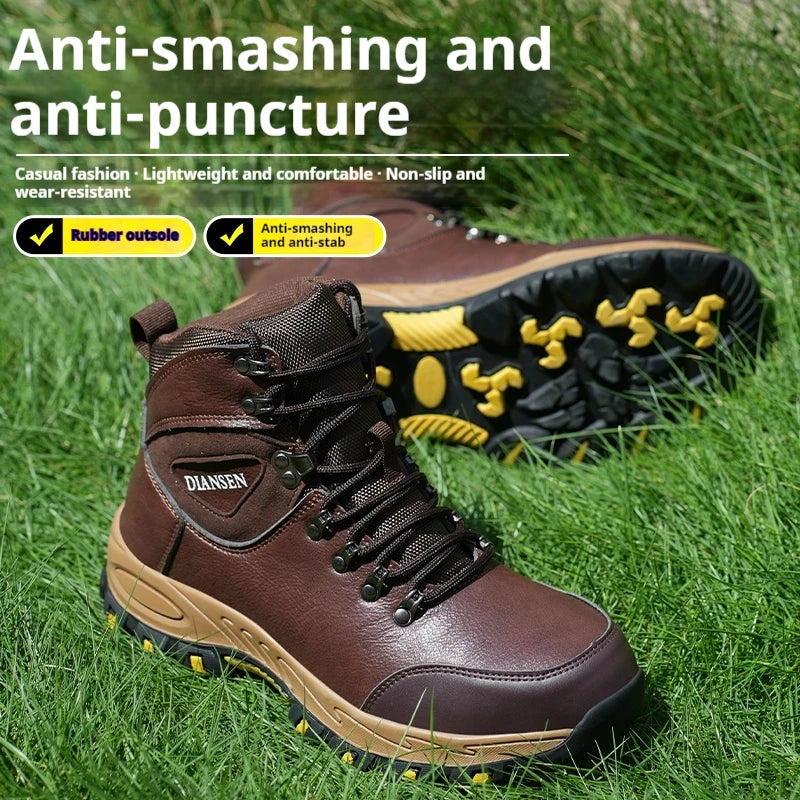 High Top Men Work Shoes Anti-Puncture Anti-smash Work Sneakers Slip Resistant Comfortable Soft Water Resistant Work Hiking Boots