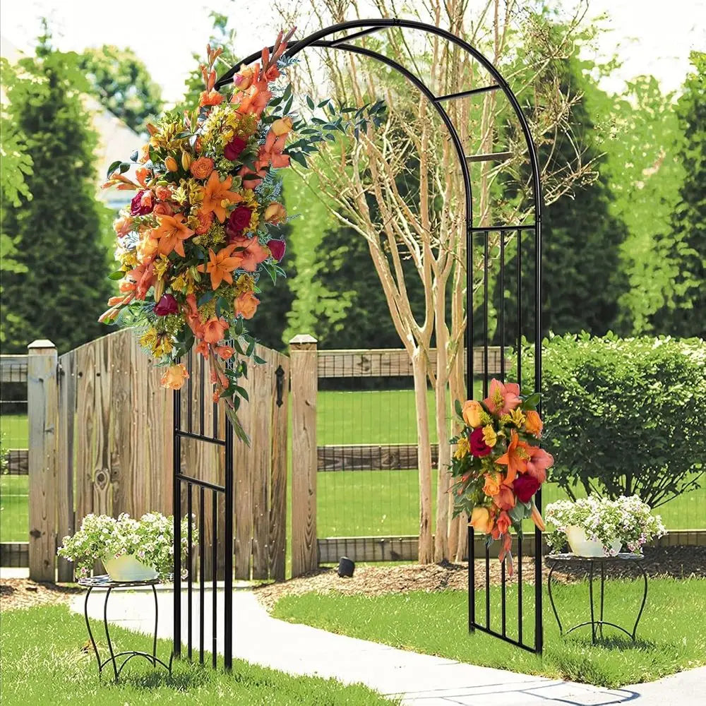 Outdoor Steel Garden Arch Arbor, 7.2ft Tall with Stakes, Durable Metal Archway for Climbing Plants, Ideal for Lawn or Garden, Pa