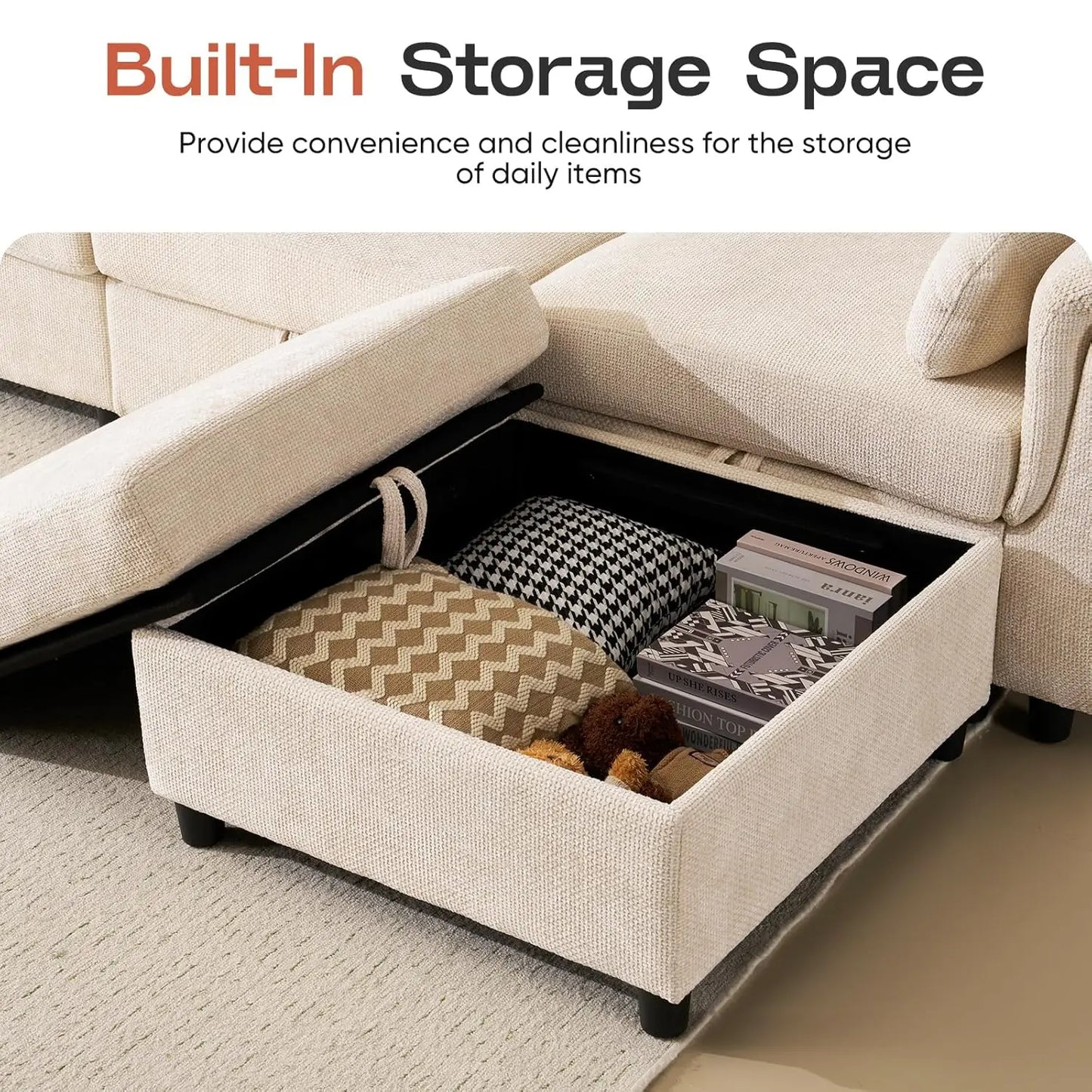 103" Modular Sectional Sofa, L Shaped Modular Sofa with Storage, Comfy Cloud Couch with Movable Ottoman,Deep Seat, Customized