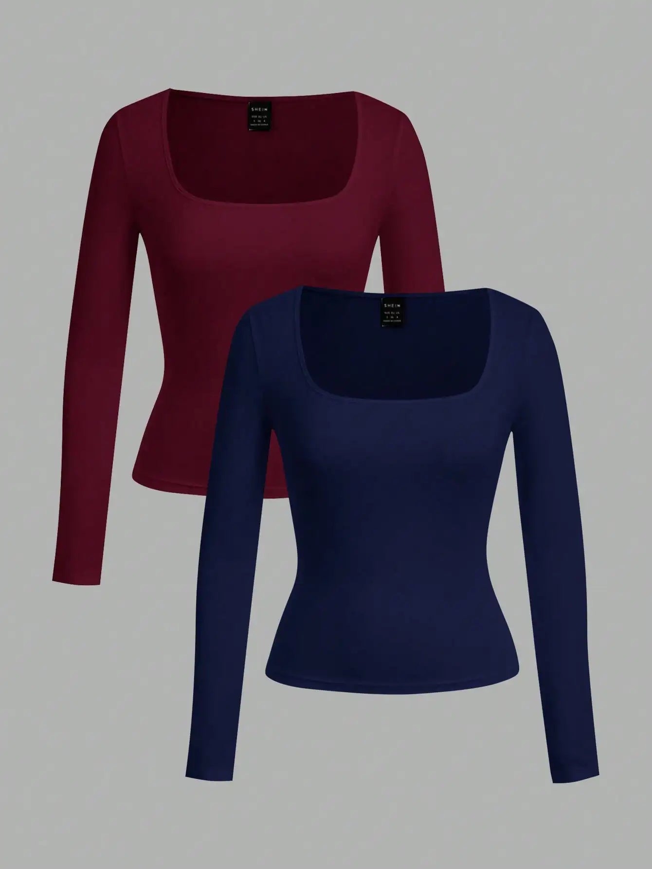 Two-Pack Women's Square Neck Long Sleeve Fitted T-Shirts