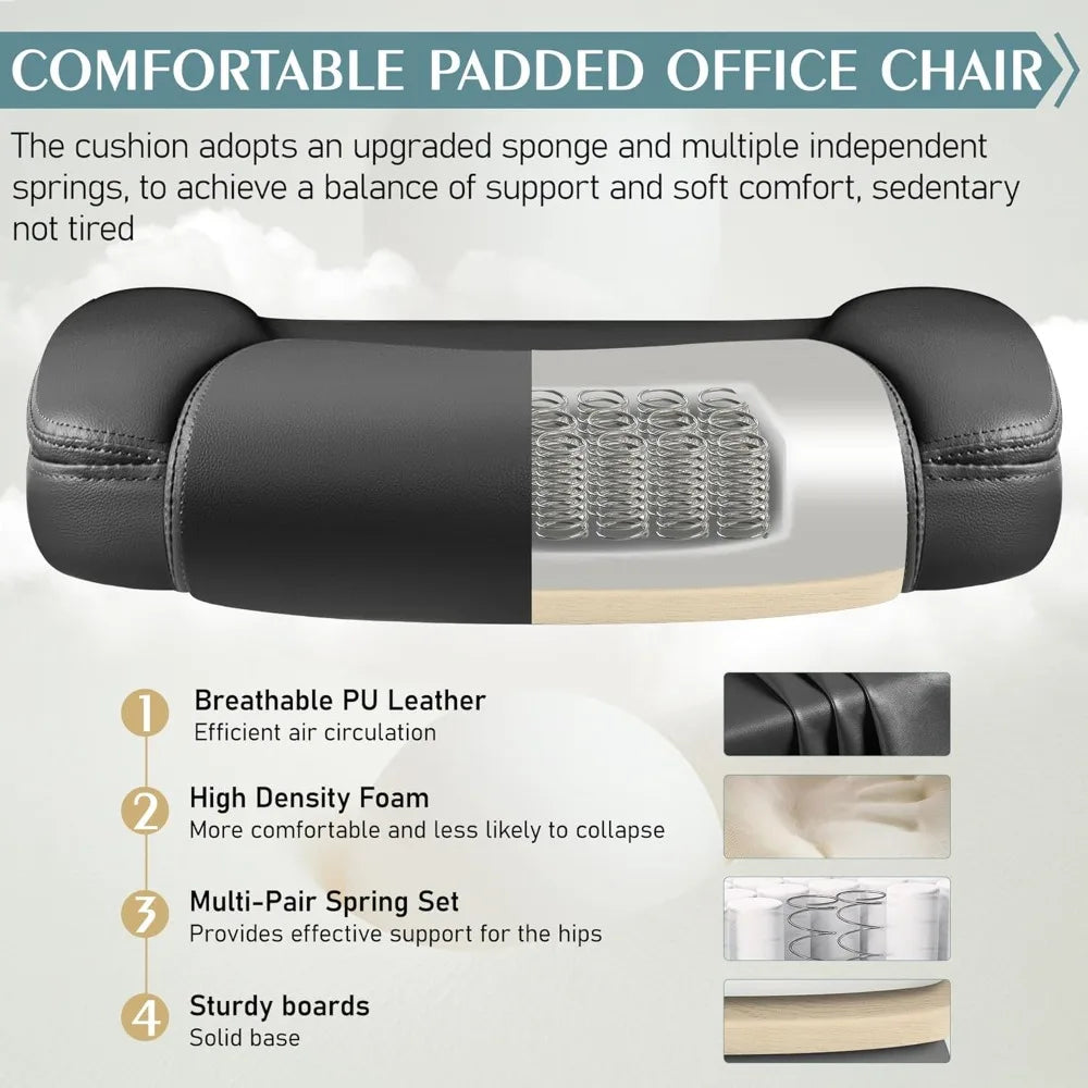Leather Office Chair, PU Home Computer Desk Chairs with Ergonomic Back Support, 360°Swivel Free, Small Gaming Chair