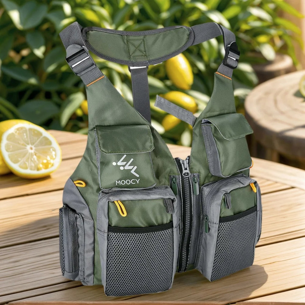 Outdoor Fishing Vest Multi-Pockets Comfortable Fishing Jacket Wear Resist Oxford Cloth Fishing Vest for Running Travel Hiking