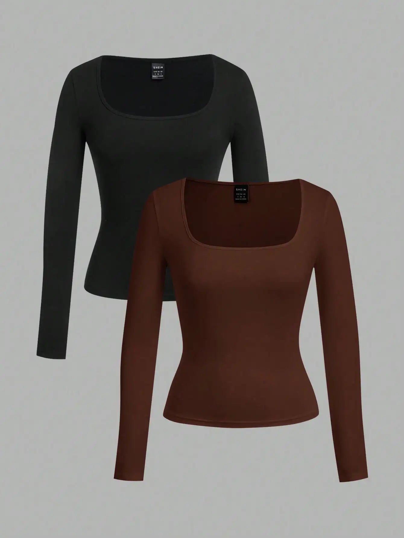 Two-Pack Women's Square Neck Long Sleeve Fitted T-Shirts