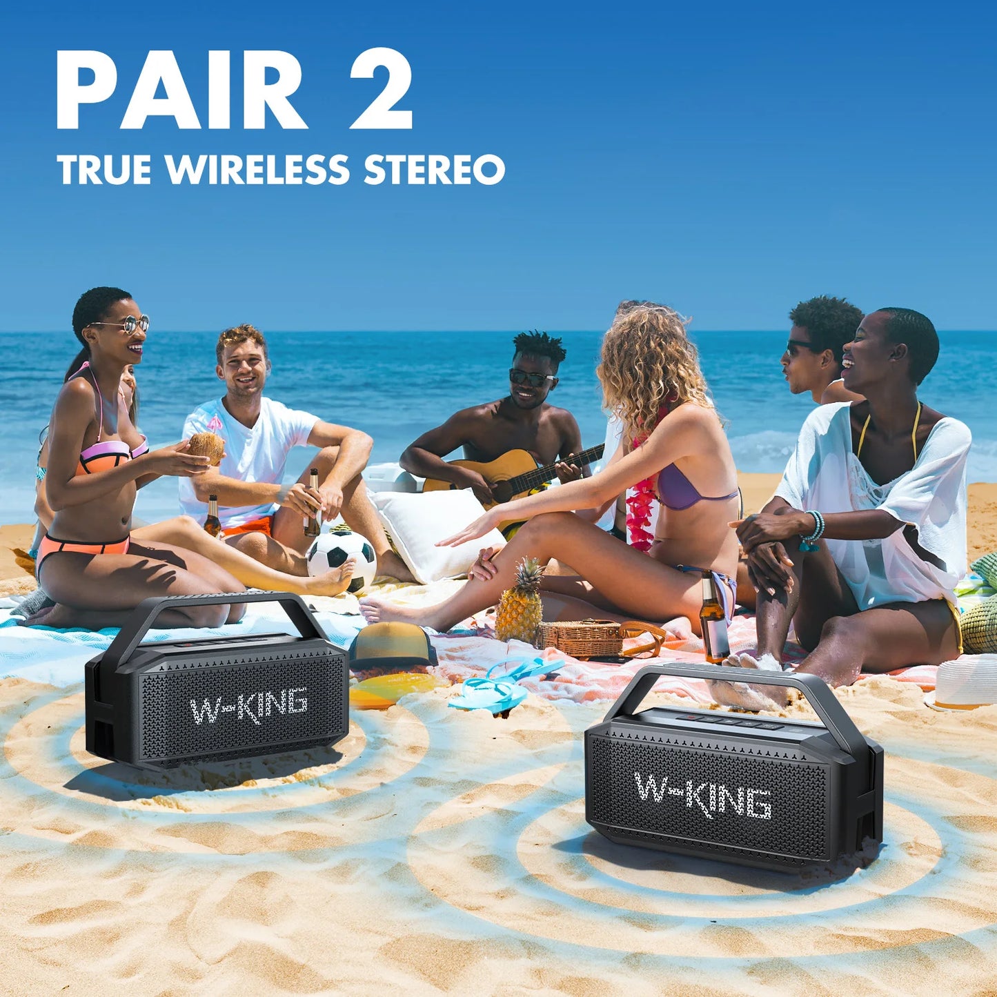 W-KING 100W Peak 60W RMS Deep Bass Bluetooth Speaker, IPX6 Portable Waterproof Loud Bluetooth Speakers Wireless with Subwoofer