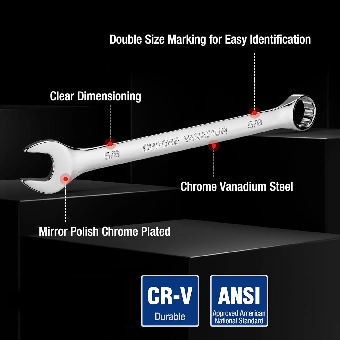 32-Piece SAE & Metric Combination Wrench Set with Stubby Wrenches and Organizer Tray, Chrome Polished Cr-V Steel
