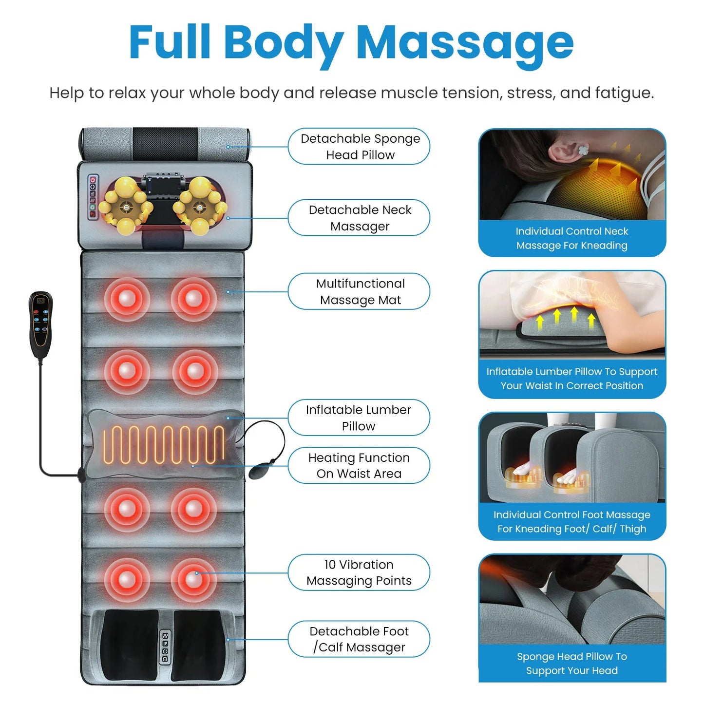 Electric Massage Mattress Vibrating Heating Infrared Massager Cushion For Neck Back Foot Full Body Pain Stress Relief Body Relax