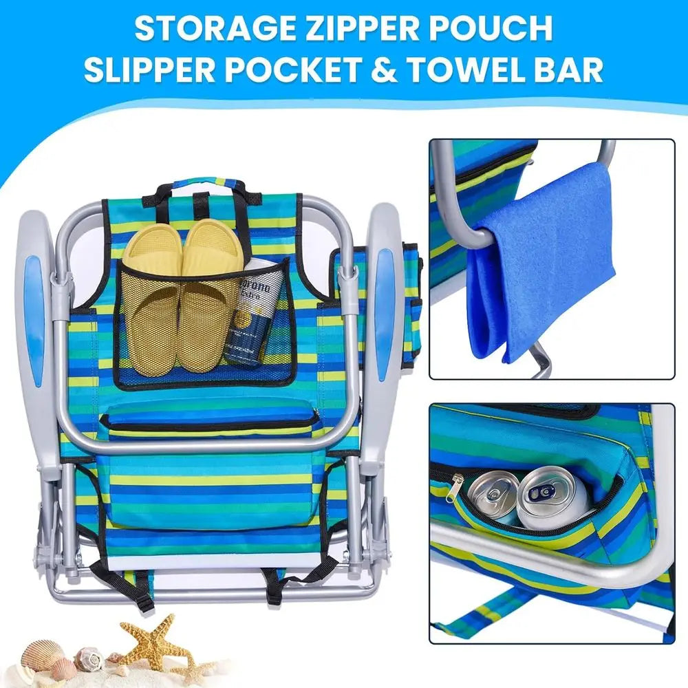 Adult Portable Beach and Camping Chair, Foldable Backpack Style with 5 Recline Positions, Headrest, and Cup Holder, Heavy Duty S