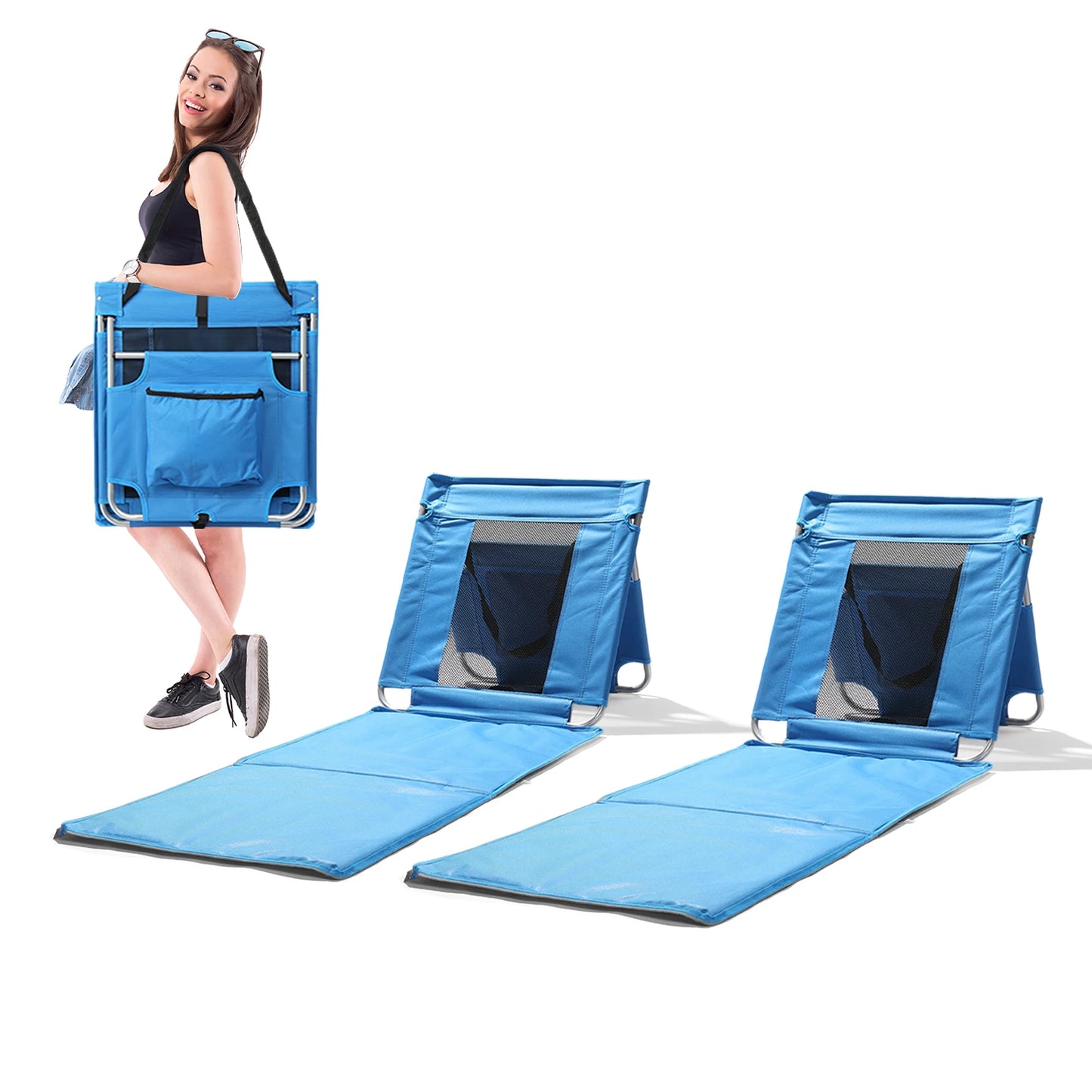 Foldable Beach Lounger Lightweight Beach Mat Lounge Chair with Breathable Mesh Back Cooler Pocket for Tanning Relaxing