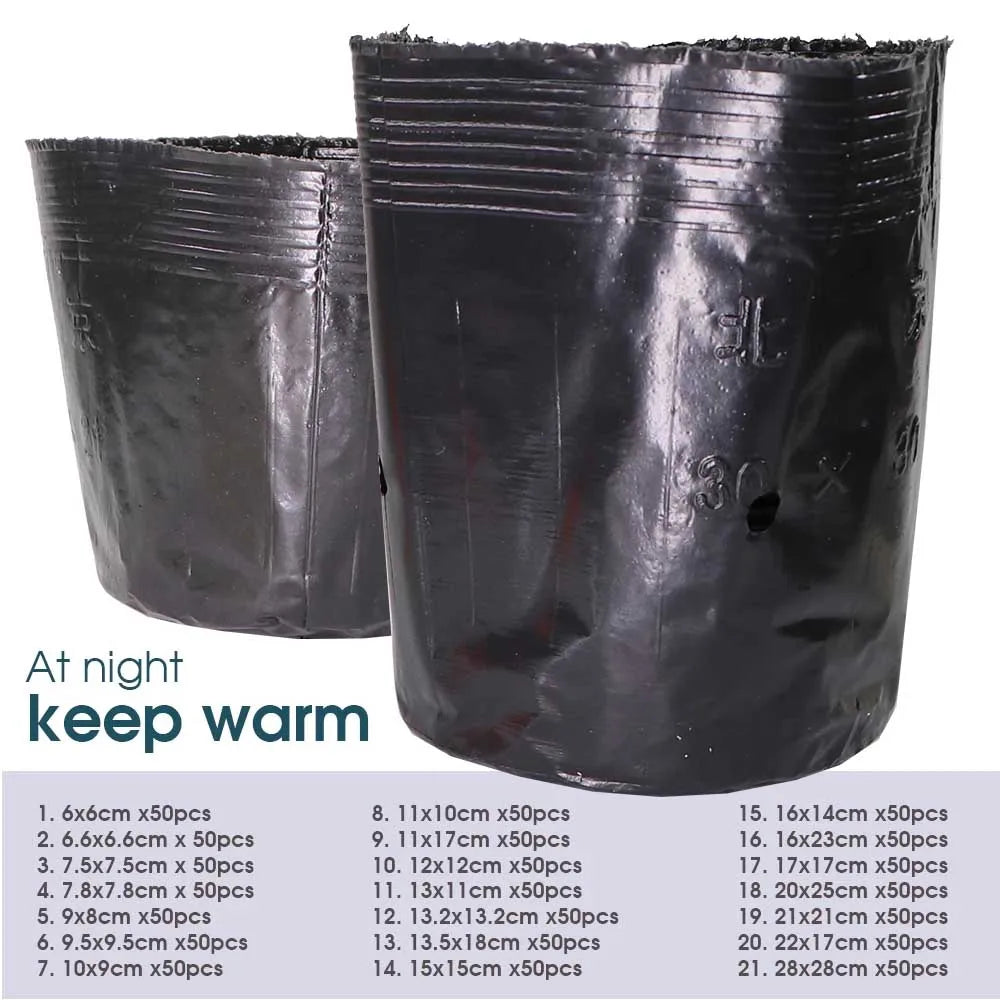 50pcs Plastic Black Seedling Nursery Pots Seed Starting Grow Bag Flower Plant Breathable Container Garden Vegetable Box Cuttings