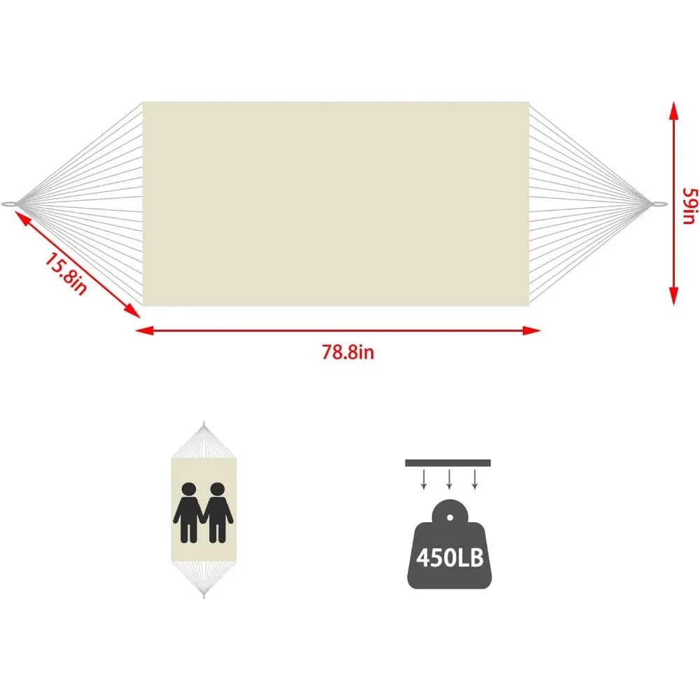 Double Boho Macrame Hammock with Elegant Tassels for Patio, Yard, Beach Wedding Decor, Outdoor and Indoor Up to 450lbs Include T