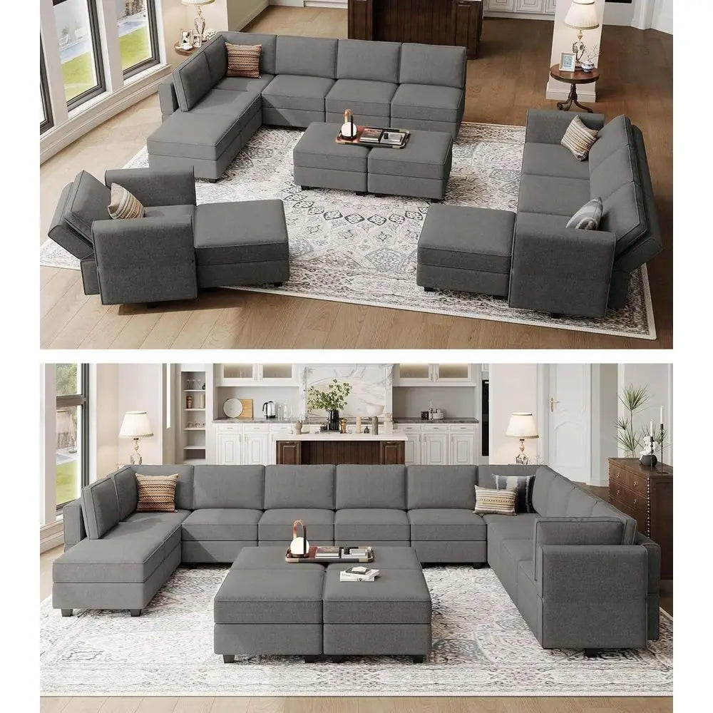 Oversized Grey Convertible Sofa Bed with Storage Sectional Sleeper Couch