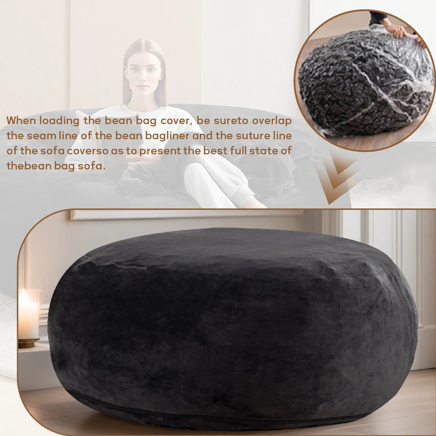 Bean Bag Chair - 5' Giant Memory Foam Lounge Chair with Soft Microfiber Cover – Cozy Furniture for Living Room, Dorm, & Kids' Ro