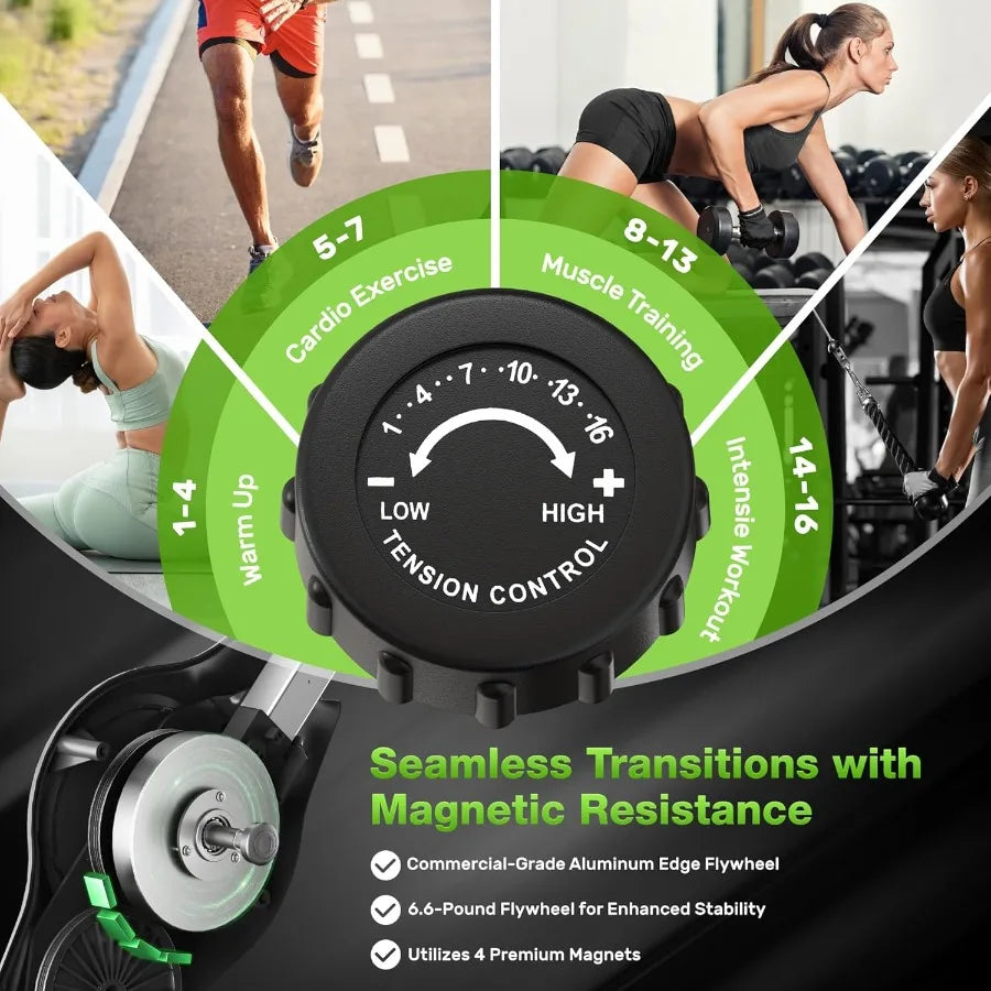 5 in 1 Foldable Indoor Exercise Bike with 16-Level Adjustable Magnetic Resistance and 330LB Weight Capacity Ergonomic Seat Back