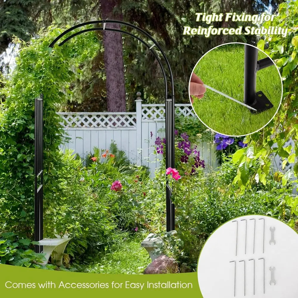 Outdoor Steel Garden Arch Arbor, 7.2ft Tall with Stakes, Durable Metal Archway for Climbing Plants, Ideal for Lawn or Garden, Pa