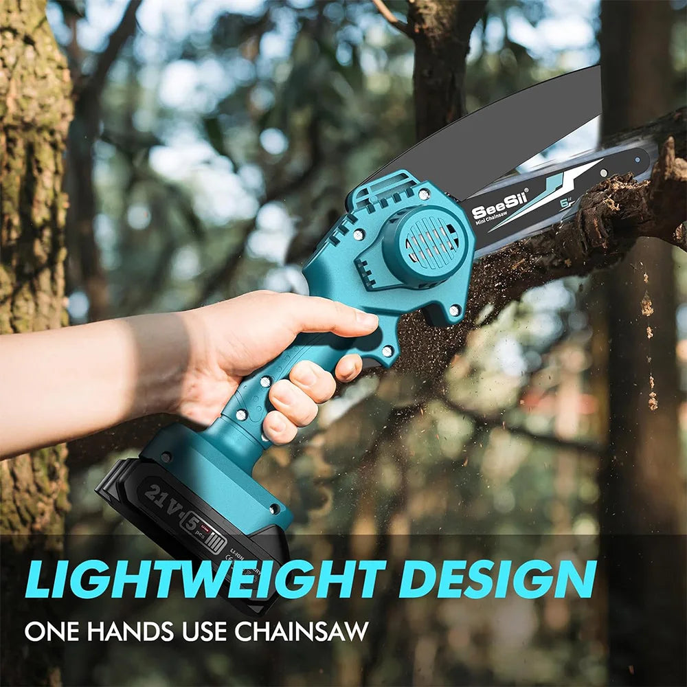 Seesii Cordless Mini Chainsaw With Dual Batteries For Tree Trimming