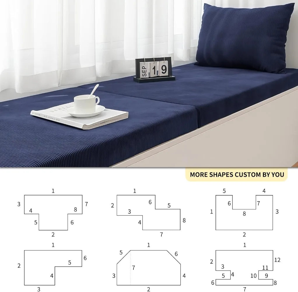 Custom Corduroy Bench Cushion Bay Window Pad Long Mattress Sofa Chair Seat Pillow Decorative Indoor Outdoor Garden Patio Seating