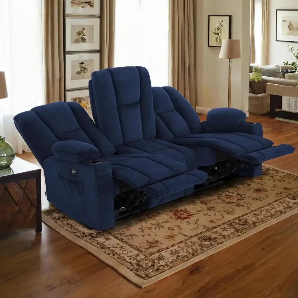 Bestseller3-Seater Reclining Sofa with Heat, Vibration Massage, and Navy Blue Fabric