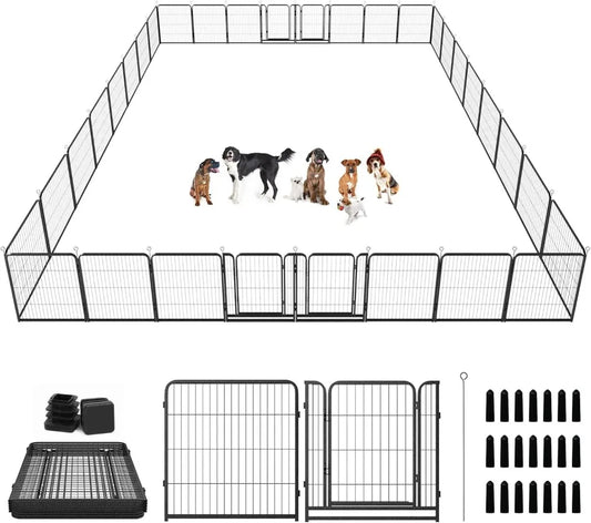 Dog Playpen Outdoor Extra Wide 32 Piece Panels Heavy Duty Dog Fence 40" Height Anti-Rust with Doors Portable for RV Camping