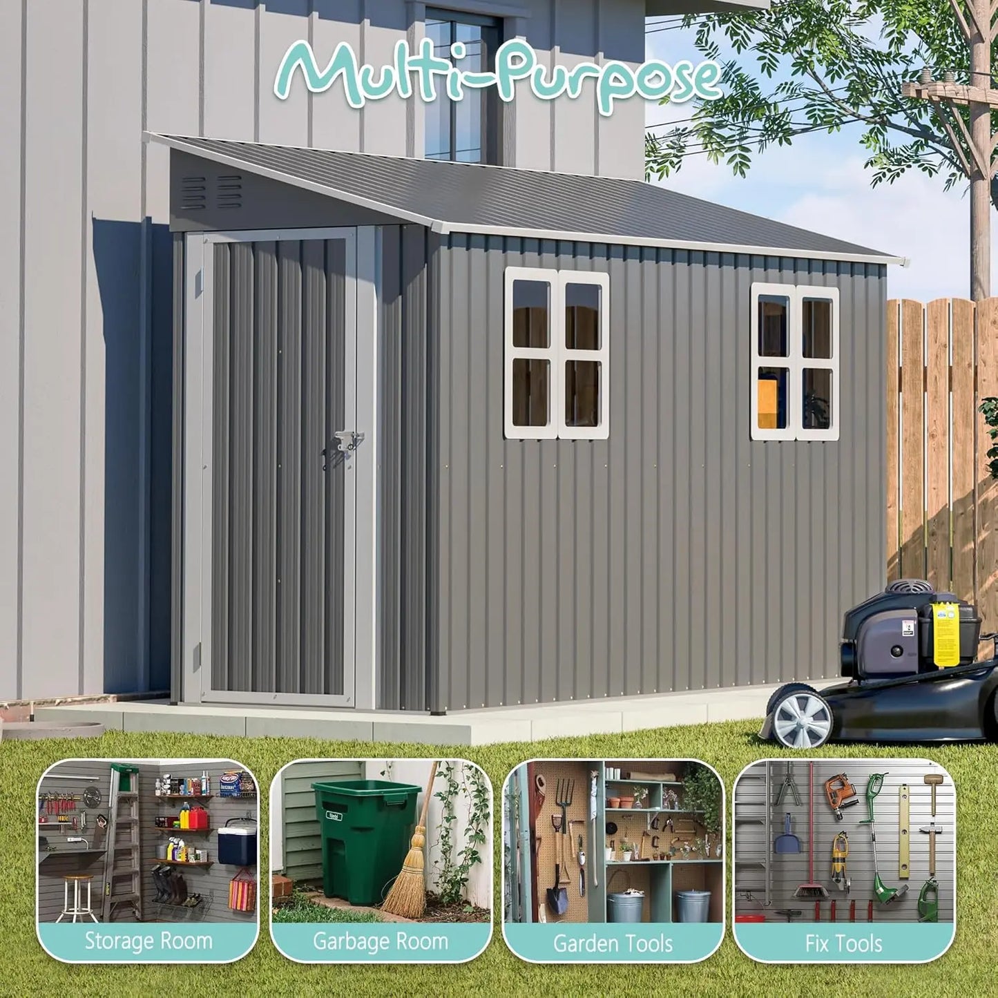 4x10FT Metal Shed with Floor Frame, Lean to Shed with 2 Windows, Outdoor Storage Shed for Garden Backyard Patio,, Customized