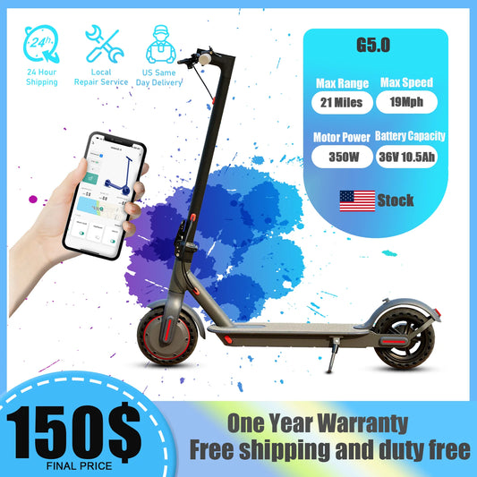 G5.0 Electric Scooter 36V High Capacity Battery 16Miles Long Range 19Mph 350W Motor 8.5Inch Tyres Foldable AOVOPRO Escooter