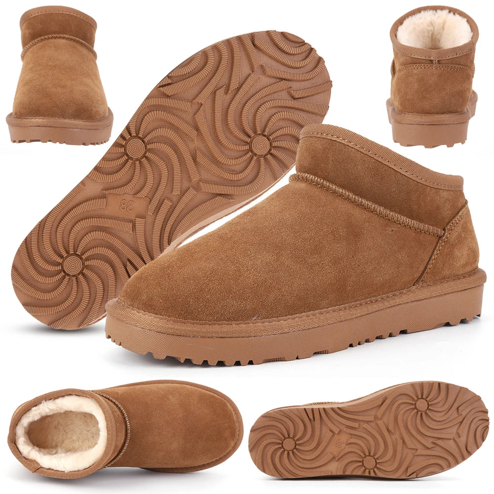 Shunmaii Women Snow Boots Waterproof Slip-On With Faux Fur Lining