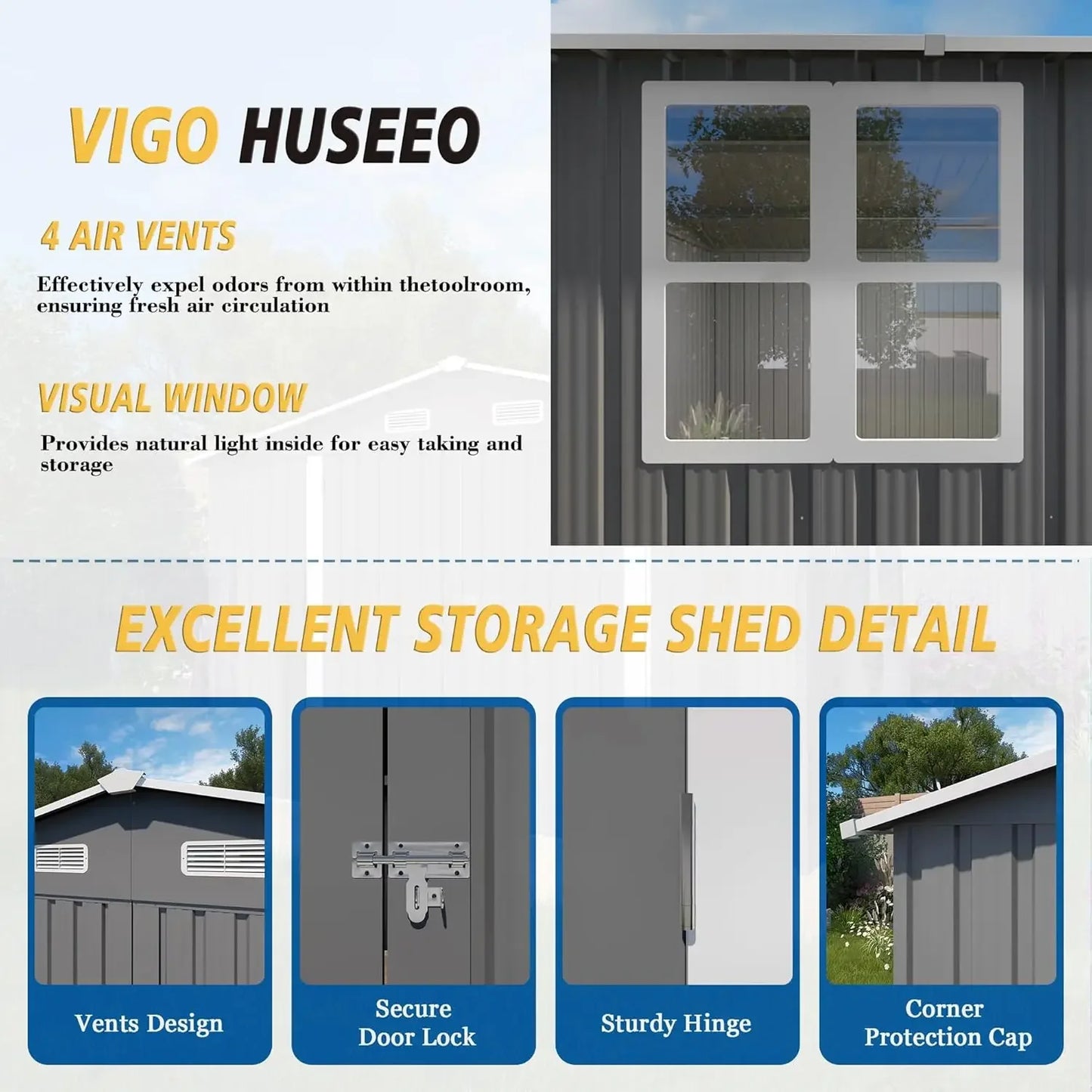 10x14x6.7FT Outdoor Storage Shed, Galvanized Steel Garden Shed with Lockable Door & Window, Waterproof Metal Tool S