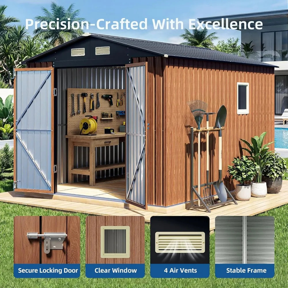 8x10 FT Outdoor Storage Shed, Metal Garden Shed with Updated Frame Structure, Lockable Door and Window, Large Tool, Customized