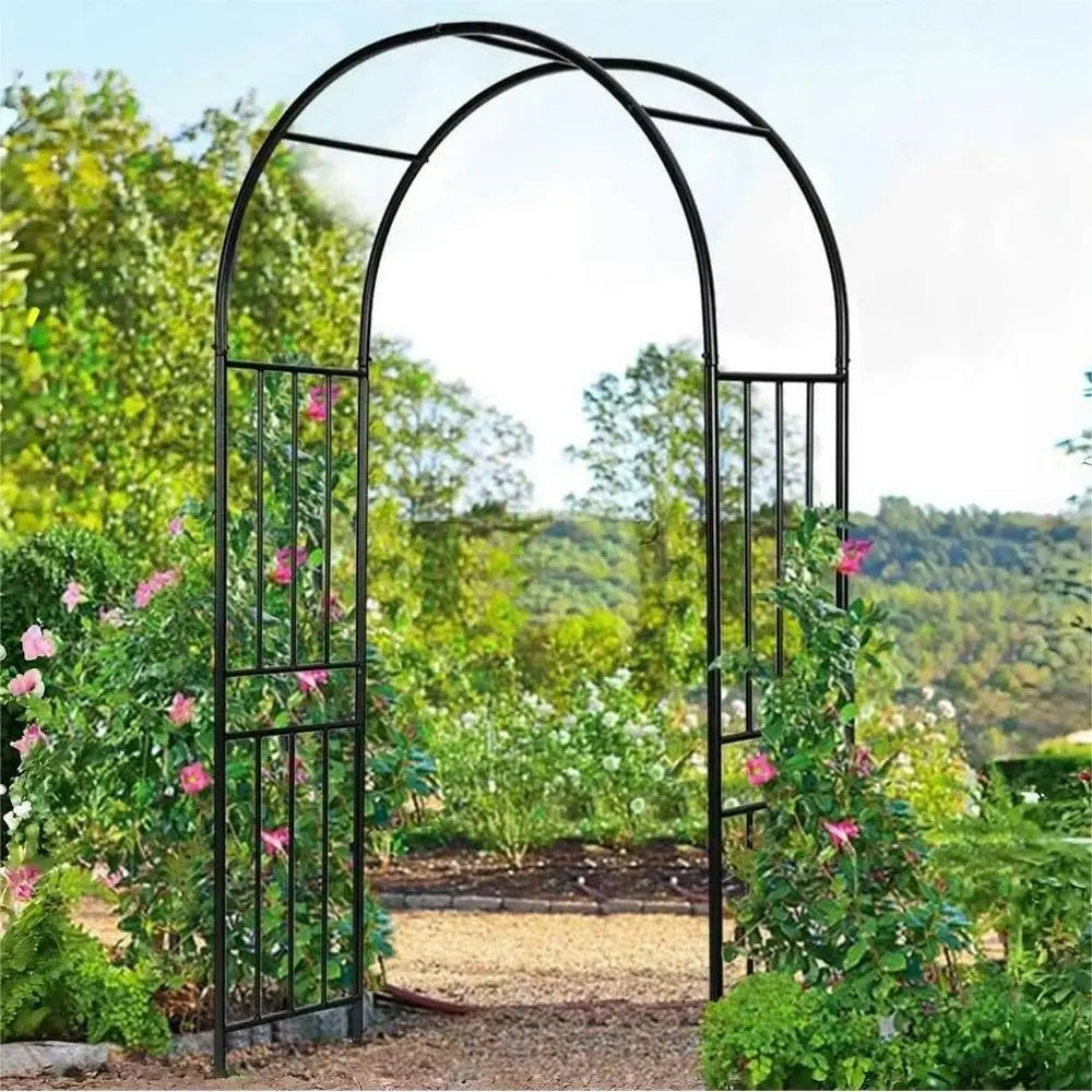 Outdoor Steel Garden Arch Arbor, 7.2ft Tall with Stakes, Durable Metal Archway for Climbing Plants, Ideal for Lawn or Garden, Pa
