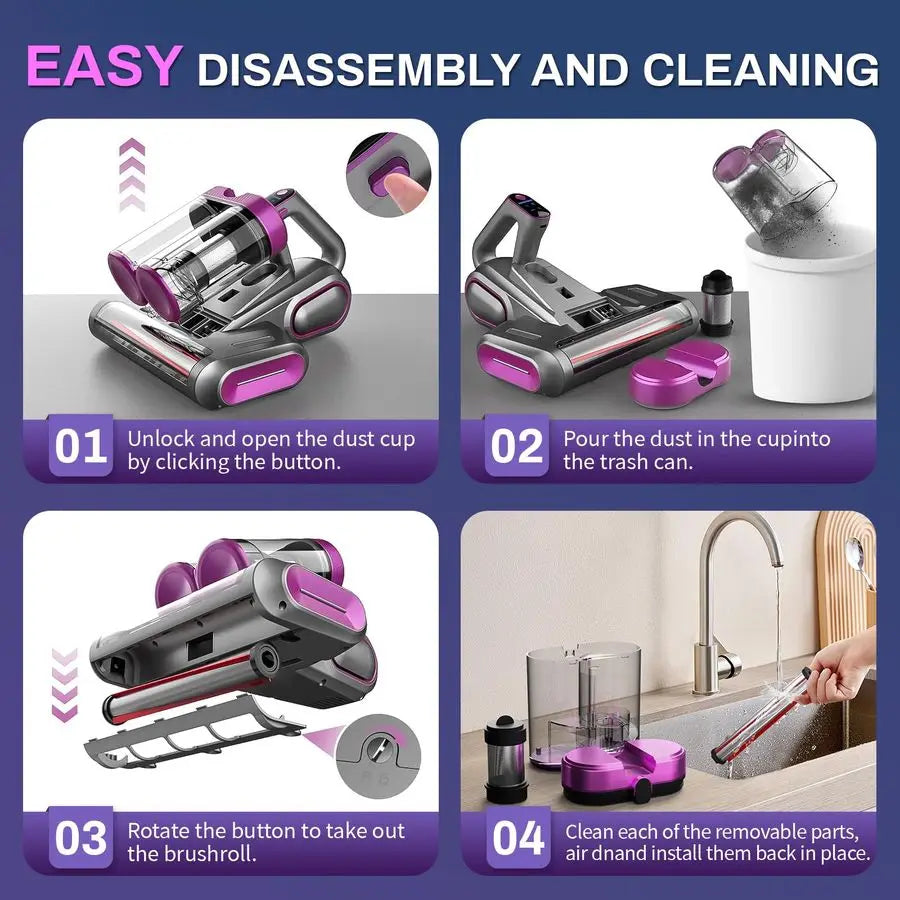 Mattress Vacuum Cleaner, 16kpa Bed Vacuum Cleaner with 253.7nm UvC Light amp Ultrasonic Tech Dual Bins for Dust amp Widen Suctio