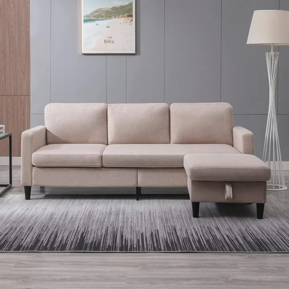 78" Convertible Sectional Sofa Couch for Living Room, L-Shaped Couch with Storage Ottoman, 3-Seat Sofas with Reversible Chaise